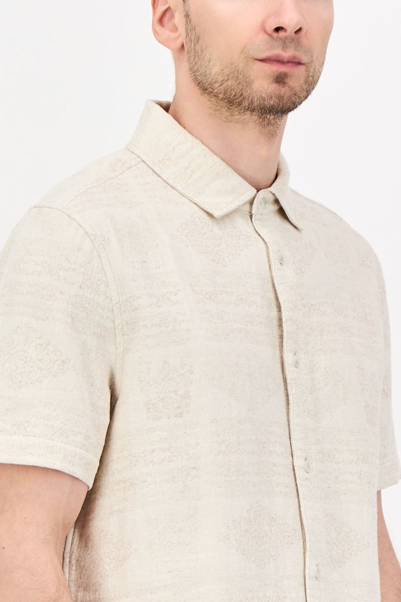Karl Lagerfeld Men Regular Fit Textured Short Sleeve Casual Shirt, Cream - Image 2